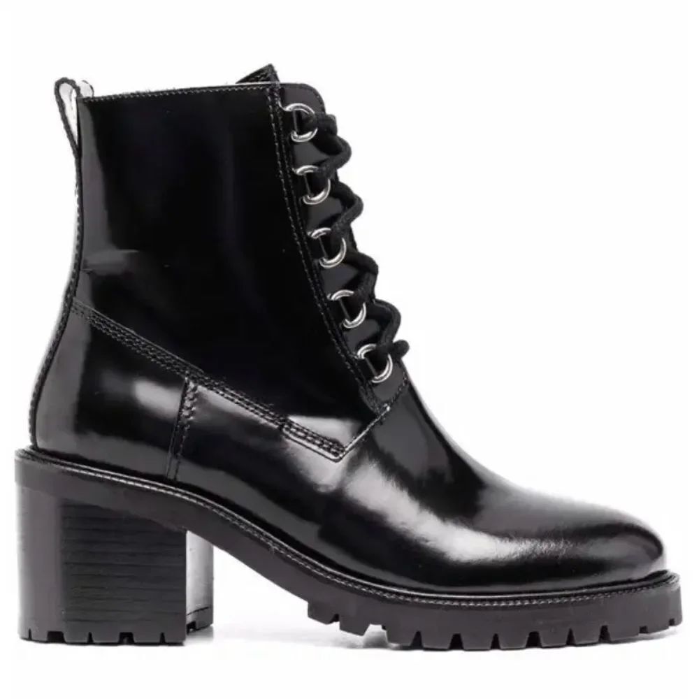 Maje Glossed Leather Lace-Up Combat Boots